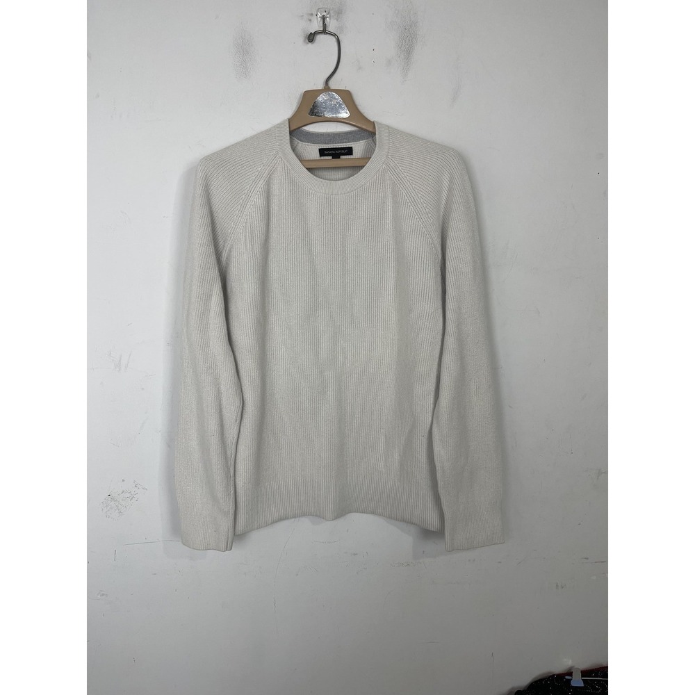 Banana Republic Men Sweater Large Ivory Ribbed Crew Neck Skater Grunge Fisherman